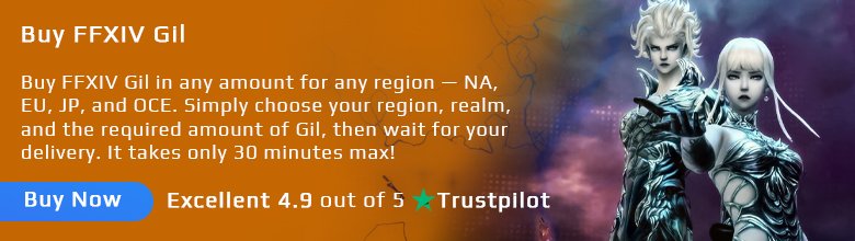 Buy FFXIV Gil in any amount for any region — NA, EU, JP, and OCE. Simply choose your region, realm, and the required amount of Gil, then wait for your delivery. It takes only 30 minutes max! FF14 Gil is the main in-game currency used to cover expenses for gear and housing.